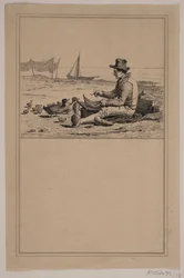 Fiskeren og anden. Nr. 17 i Chr. Winther og M. Rørbye, "25 Billeder for små børn"