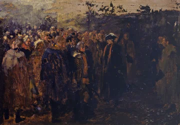 Frederik den Stores tale til sine generaler før slaget ved Leuthen. Skitse