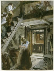 Trappe i en bondegård med figurative udsmykninger