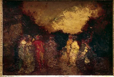 Gåtur i en park i skumringen Maleri af Adolphe Monticelli (1824-1886) 1800-tallet søn. 0,46 X 0,64 m Paris, Musée du Louvre