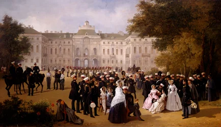 En dagstur nær slottet Strelno i 1840 Maleri af Adolphe Ladurner (1798-1856)