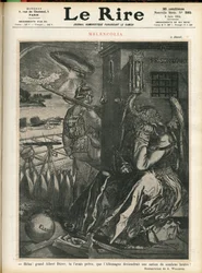 Illustration af Adolphe dit Willette (1857-1926) til forsiden af Le Lire, 06/06/14 - "" Helas, store Albert Durer, du havde forudsagt, at Tyskland ville blive et land med mørke bruts! “” - Melancolia - Krig, Tyskland Preussen - Durer