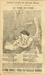 Illustration af Adolphe dit Willette (1857-1926) i Le Pelerin, 22/12/07 - Babyens drøm - Reclamation Publicity, Maternity - Angel