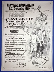 Plakat, der promoverer valget af kunstneren ved de lovgivende valg i september 1889