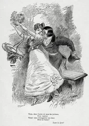 To elskende: „Kom, og lad os udveksle vores sjæle i et kys!“ Willettes illustration til Victor Hugos digt „L