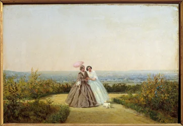 Kvinder i haven. Maleri af Adolphe Potemont (1828-1883)