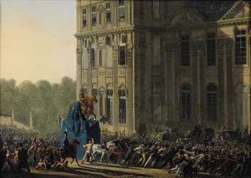 Transport af statuen af Henri IV (1553-1610) foran Flora-pavillonen i Louvre, 1818