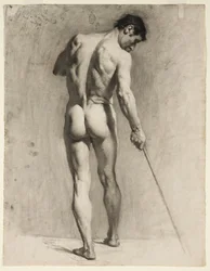 Figurstudie af en mandlig nøgenmodel med stok, ca. 1910-12