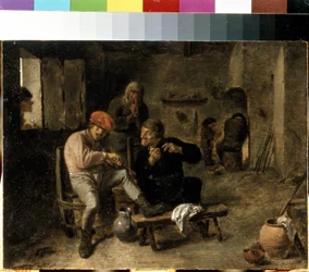 ""Scene in the Tavern of a Village"" (Tavern Scene (The Village Fiddler)) Maleri af Adriaen Brouwer (ca. 1605-1638) 1634-1638 Dim. 25x33,5 cm Eremitagemuseet, Sankt Petersborg