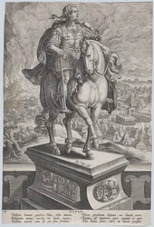 Tavle 11: rytterstatue af Titus, set tre fjerdedele til højre, Vesuv-bjerget..., ca. 1587-89.