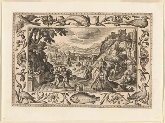 Rebecca og Eliezer ved brønden, fra Landskaber med scener fra Det Gamle og Det Nye Testamente og Jagtscener