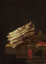 Stilleben med asparges og ribs