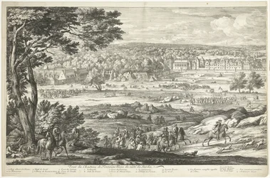 Udsigt over slottet Fontainebleau (venstre side) Veuë du Chasteau de Fontainebleau du costé du Jardin (titel på objektet)