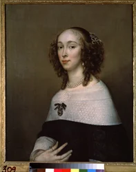 Portrait de femme (Portræt af en dame). Maleri af Adriaen Hannemann (Adrien Hanneman