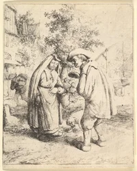 Mand taler med en kvinde, 1610-85.