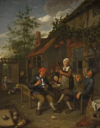 Bønder, der drikker uden for en kro (olie på panel)