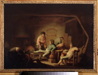 Kroscene. (Værtshusscene). Maleri af Adriaen Jansz van Ostade (1610-1685), ca. 1635. Hollandsk skole, barokstil. Olie på træ. Pushkin Museum, Moskva.