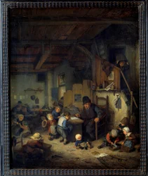 Skolemesteren i Scene-klassen, en gammel lærer med små elever fra yndlingsbaggrunde. Maleri af Adrien van Ostade (1610-1685) 1662 søn. 0,4x0,32 m
