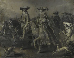 Friedrich V (1596-1632), kurfyrst af Pfalz, konge af Bøhmen, og hans kone Elizabeth Stuart (1596-1662) til hest