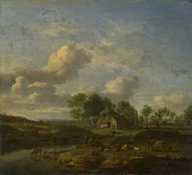 Landskab med en gård ved en å, 1661