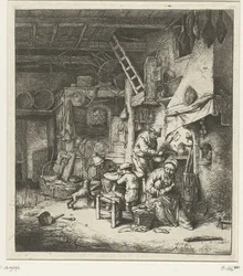 Landmandsfamilie i interiør Husstanden