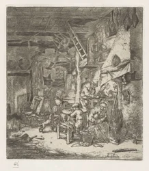 Landmandsfamilie i interiør