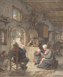 Læser nyhederne i vævernes hytte, 1673.