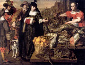 En dame på fiskemarkedet i Antwerpen, 1630-1640.