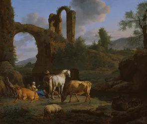 Pastoralt landskab med ruiner, 1664.