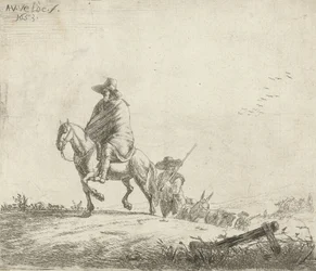 Rytter og hyrde med kvæg på en jordvej, 1653