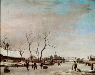 Riviere Gelee med skatere Maleri af Adriaen Van de Velde le jeune (1636-1672) 1668 Dim. 23x30 cm Paris, Musée du Louvre