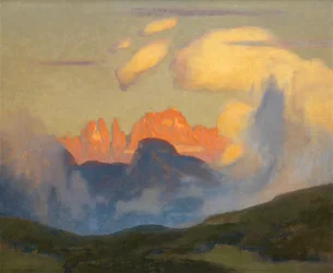 Aftenglød på Rosengarten (Olie på lærred)