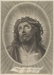 Kristi hoved ser op med tornekrone, i en oval ramme, efter Reni, ca. 1..., ca. 1653-67.