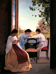 Broderierne af Adriano Cecioni (1836-1886), olie på lærred, 52x41 cm detalje