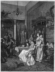 Amatørkoncert i en kunstners studie. Gravering efter maleriet af Adrien Moreau (1843-1906) i "The Illustrous Universe""