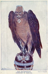 Tegneserie af den tyske general Erich von Falkenhayn (1861-1922) (underret Charognard) i "" Fantasio"" 1916 - Illustration af Adrien Barrere (1877-1931)