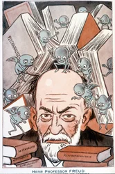 Tegnefilm af Sigmund Freud "" Den, der får vampyrer til at forstå""" - Illustration af Adrien Barrere (1877-1931) i "" Fantasio""" af 15/05/1931