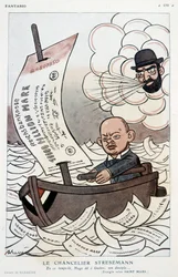 Tegnefilm om den tyske kansler Gustav Stresemann (1878-1929) og devalueringen af mærket - Illustration af Adrien Barrere (1877-1931) i "" Fantasio""" af 01/11/1923