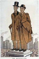 Les Rockefellers, senior og junior, amerikansk cresus - Illustration af Adrien Barrere (1877-1931) i "" Fantasio"" fra 01/03/1930