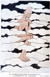 Portræt af Luigi Pirandello (1867 - 1936), italiensk dramatiker - Illustration af Adrien Barrere (1877-1931) i "" Fantasio"" fra 01/08/1925