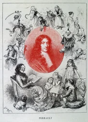 Portræt af Charles Perrault - i "Les contes de fees"" af Charles Perrault, illustrationer af Adrien Marie