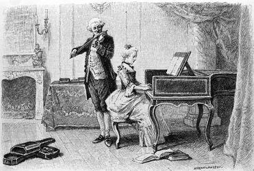 Gravering af Adrien Moreau (1843-1906), der illustrerer "" Candide"" af Francois Marie Arouet dit Voltaire (1694-1778).
