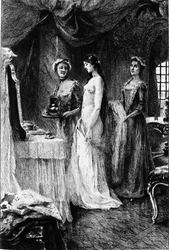 Gravering af Adrien Moreau (1843-1906), der illustrerer "" Candide"" af Francois Marie Arouet dit Voltaire (1694-1778).