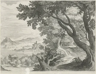Landskab med to figurer under et træ