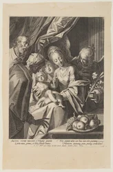 Den hellige familie med Sankt Anna og to engle