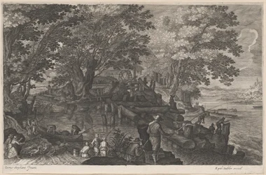 Fiskere ved en ø-vandmølle