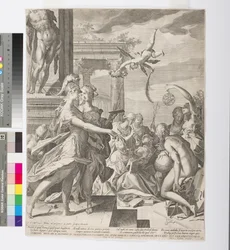Athena introducerer maleri blandt muserne, ca. 1603 (ætsning og gravering)