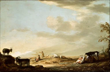 Landskab med kvæg og figurer