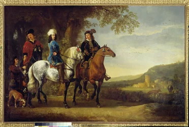 Landskab med tre ryttere Maleri af Albert (Aelbert eller Aelbrecht) Cuyp (1620-1691)