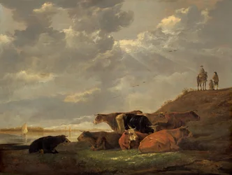 Flodlandskab med køer, 16451650.